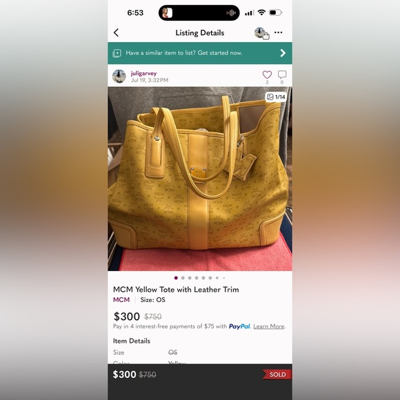 MCM Mustard Yellow Monogram Tote - Picture 4 of 7